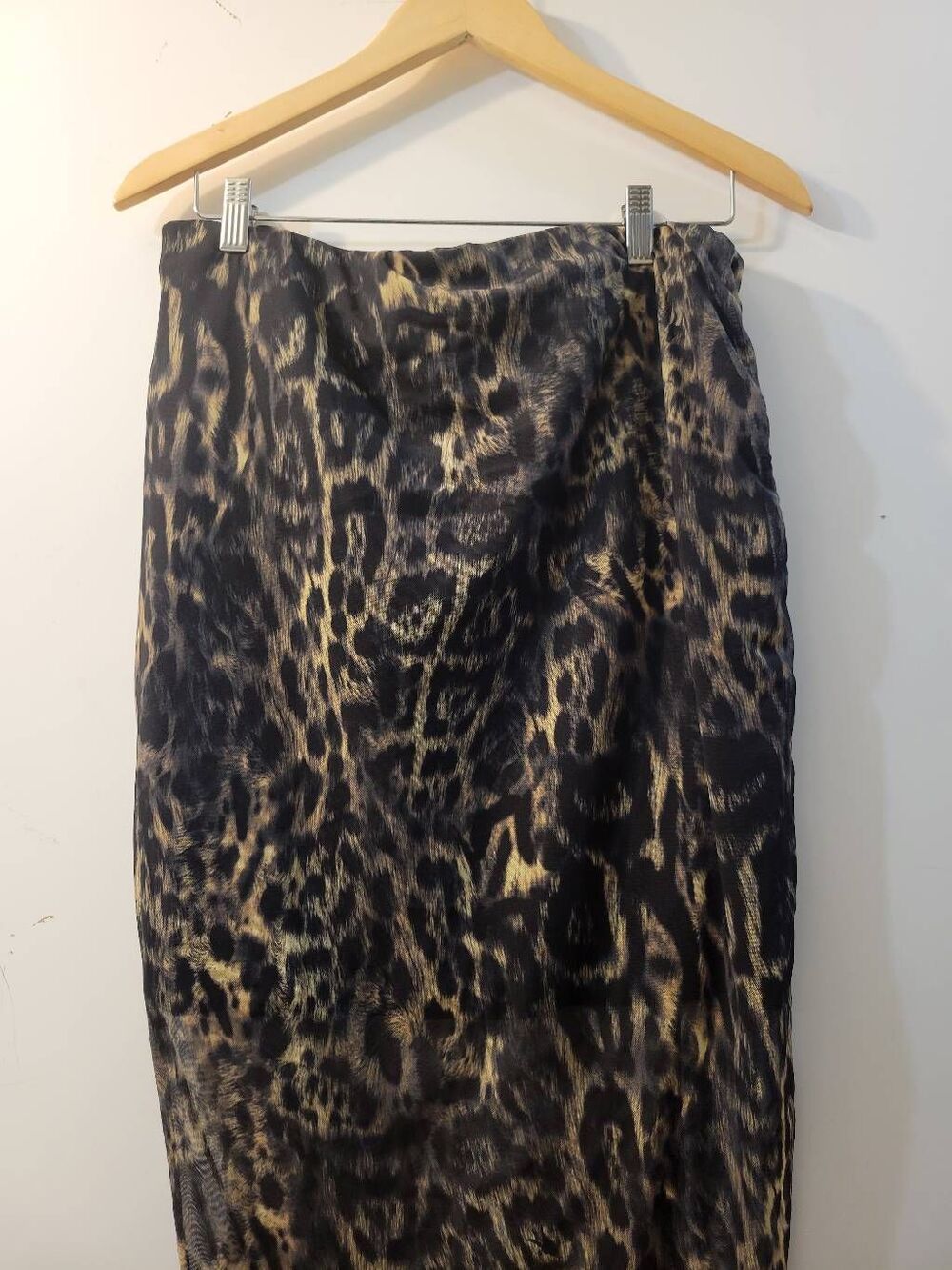 All Saints Nora Leopard Print Mesh Ruched Midi Skirt Sheer Overlay Size 10 - Picture 10 of 14